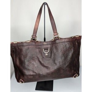 Authentic GUCCI Guccissima Shoulder Tote Bag GG Distressed Leather Brown